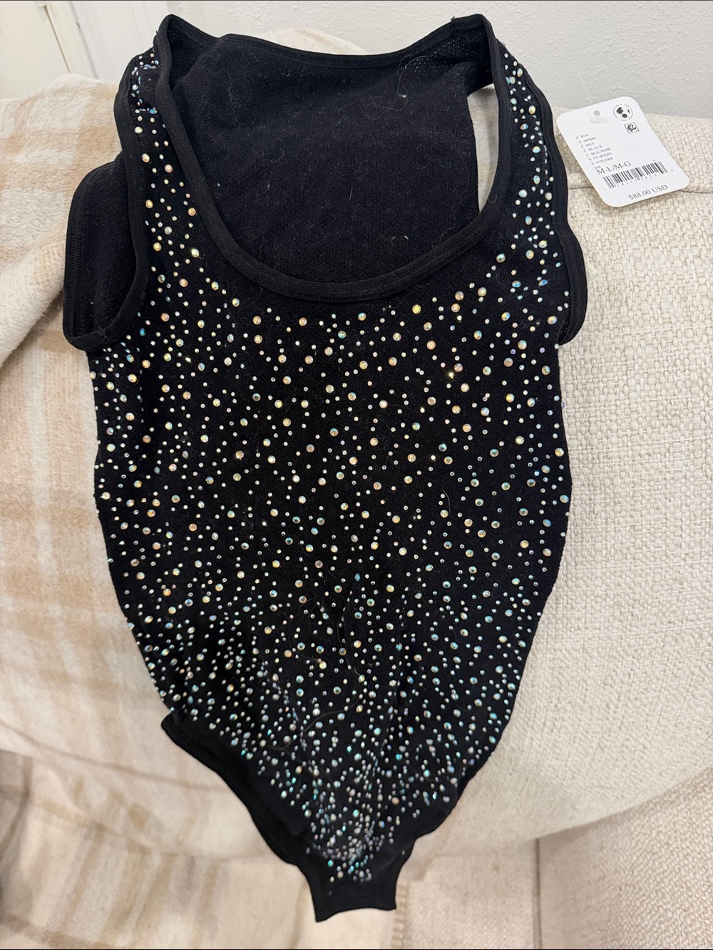 Free People Black Sleeveless Rhinestone Bodysuit